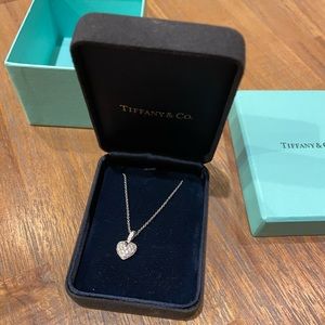 TIFFANY & Co. Platinum Pave Diamond Heart Pendant Necklace